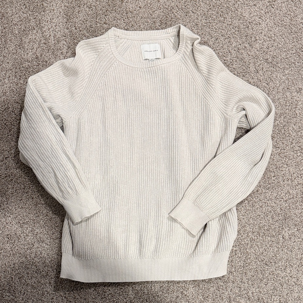 American Eagle Outfitters Men's Ribbed Crewneck Sweater in Light Beige